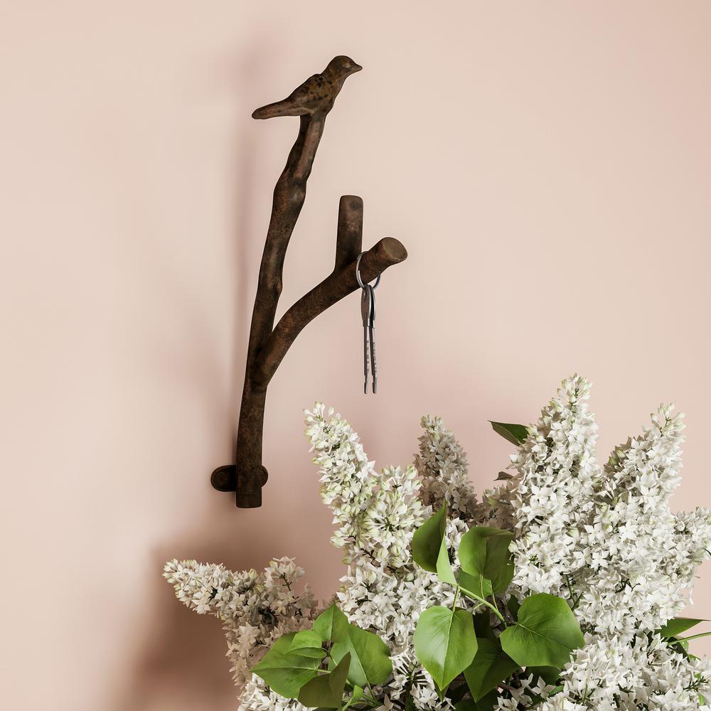 Cast Iron Rustic Decorative Bird on Tree Branch Hook Wall Mount - Super Arbor