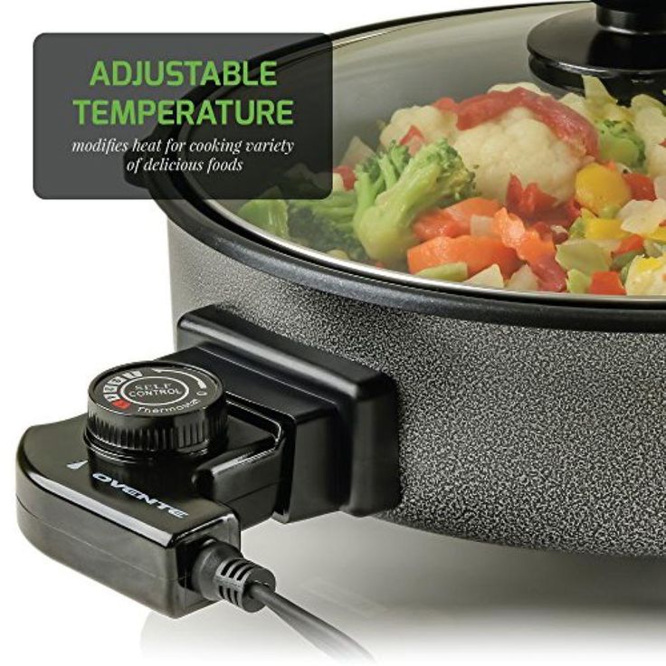 12 In. Black Non Stick Electric Skillet Aluminum Body and Tempered Glass Lid, Removable Temperature Knob
