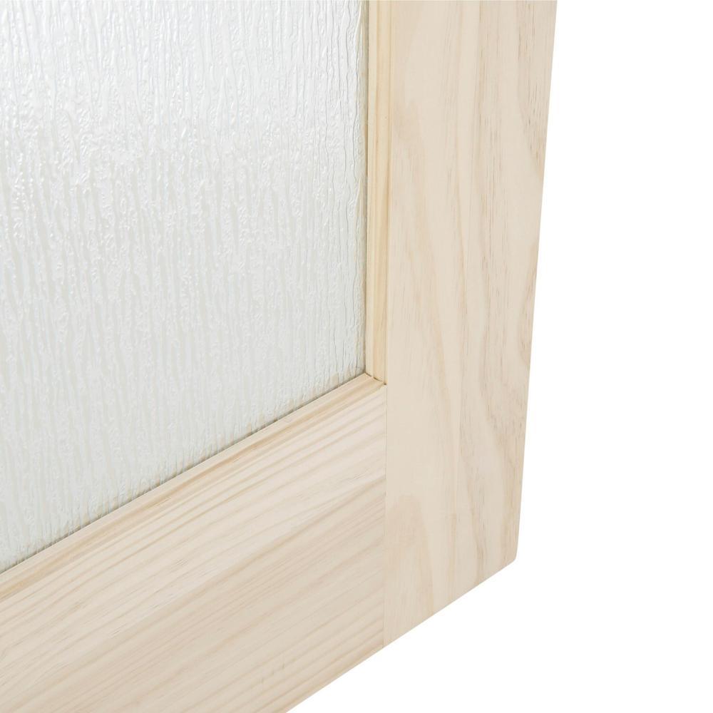 34 in. x 84 in. Timber Hill Rain Glass and Unfinished Pine Wood Sliding Barn Door Slab with Hardware Kit - Super Arbor