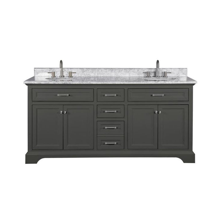 Windlowe 73 in. W x 22 in. D x 35 in. H Bath Vanity in Gray with Carrara Marble Vanity Top in White with White Sink