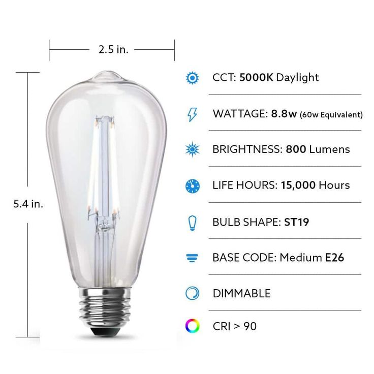 Feit Electric 60-Watt Equivalent ST19 Dimmable LED Clear Glass Vintage Edison Light Bulb With Straight Filament Daylight (4-Pack)