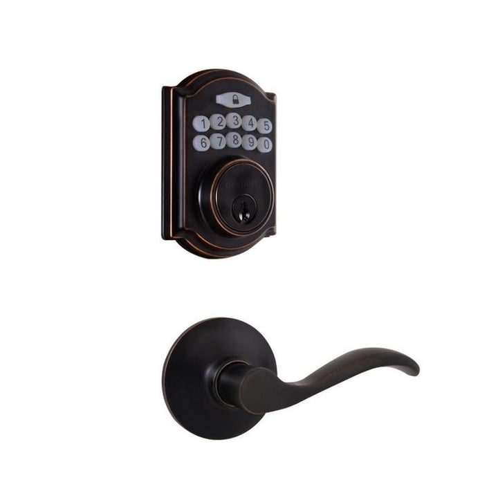 Castle Aged Bronze Electronic Single Cylinder Deadbolt with Naples Passage Lever Combo Pack