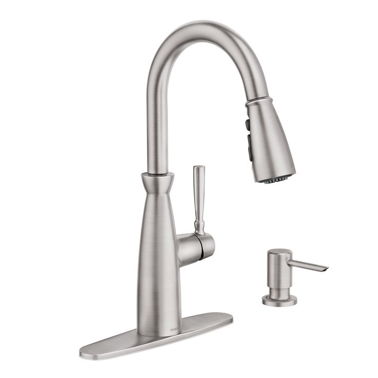 Moen Surie Spot Resist Stainless 1-Handle Deck Mount Pull-Down Handle/Lever Commercial/Residential Kitchen Faucet (Deck Plate Included)