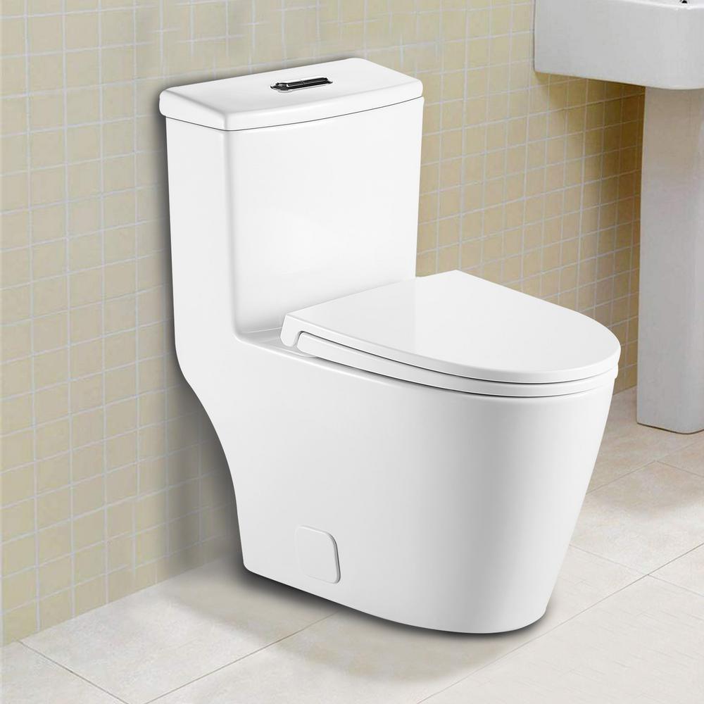 White Round Toilet Bathroom Compact One Piece White 1 Piece 0.8/1.28 GPF White Double Flush Toilet - Super Arbor