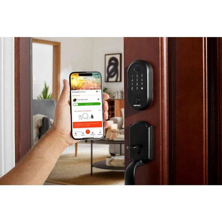 Defiant Hubspace Matte Black Round Biometric Fingerprint Electronic Touchpad Deadbolt