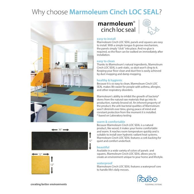 Forbo Flooring Systems Marmoleum Cinch Loc Seal Eternity 10-mm T x 12-in W x 12-in L Waterproof Tile Look Laminate Flooring (6.78-sq ft / Carton)