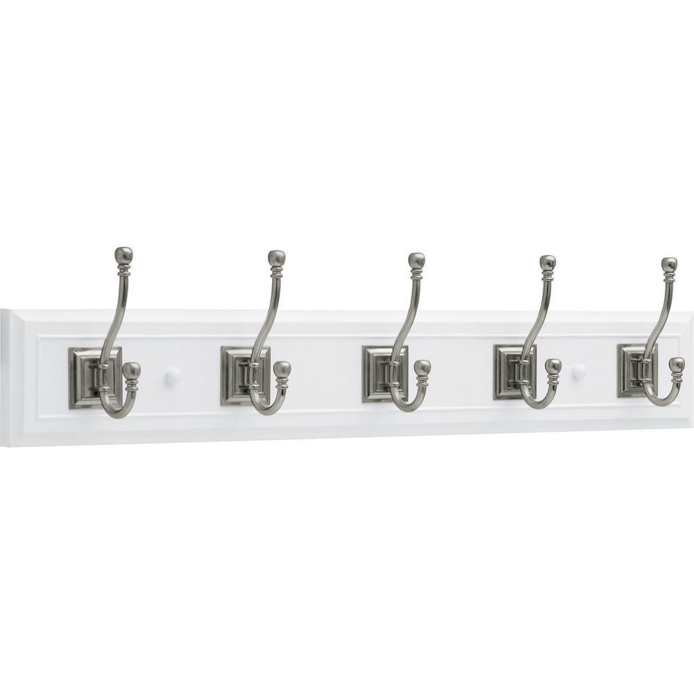 27 in. White and Satin Nickel Architectural Hook Rack - Super Arbor