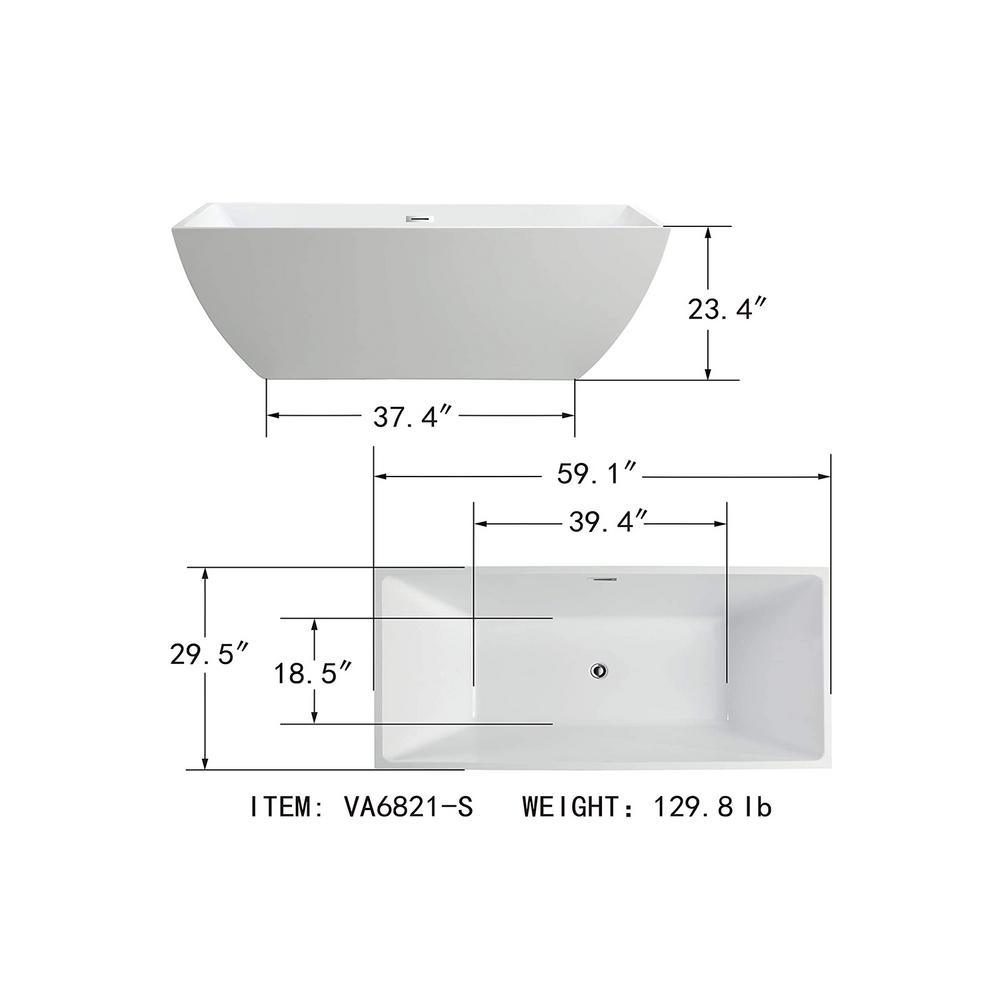Montpellier 59 in. Acrylic Flatbottom Freestanding Bathtub in White - Super Arbor