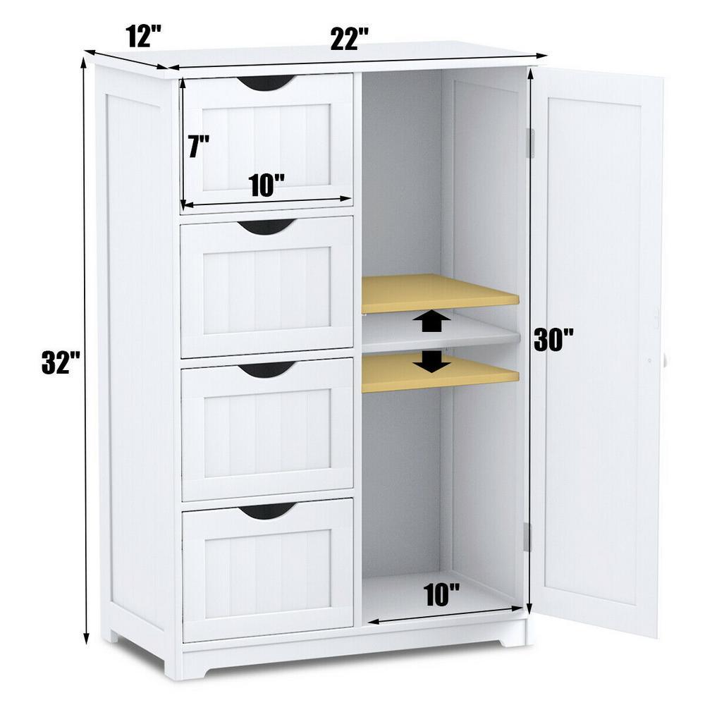 Decora Ready to Assemble 12 in. x 32 in. x 22 in. Wooden 4-Drawer Bath Cabinet Storage Cupboard with 2-Shelves in White - Super Arbor