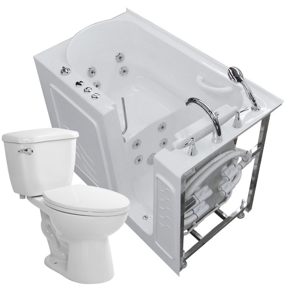 45.75 in. Walk-In Whirlpool Bathtub in White with 1.28 GPF Single Flush Toilet - Super Arbor