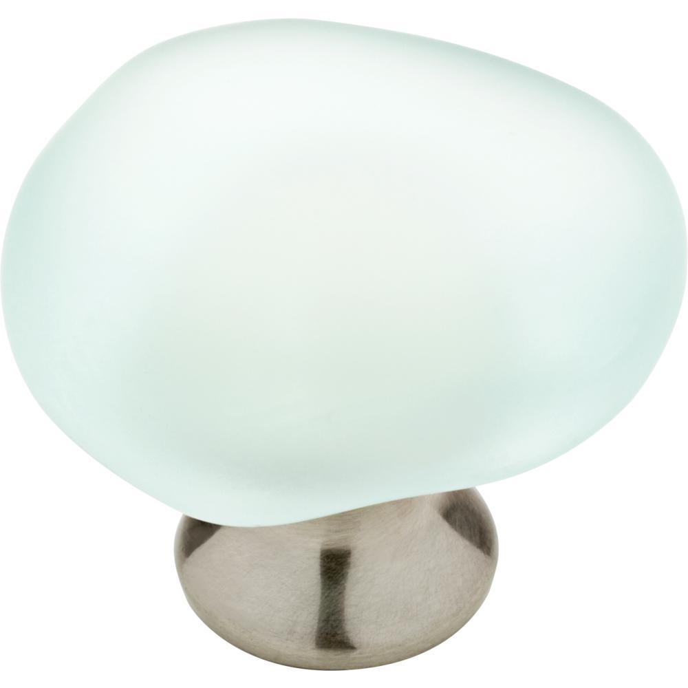 1-1/2 in. (38mm) Satin Nickel and Natural Aqua Sea Glass Cabinet Knob (10-Pack) - Super Arbor