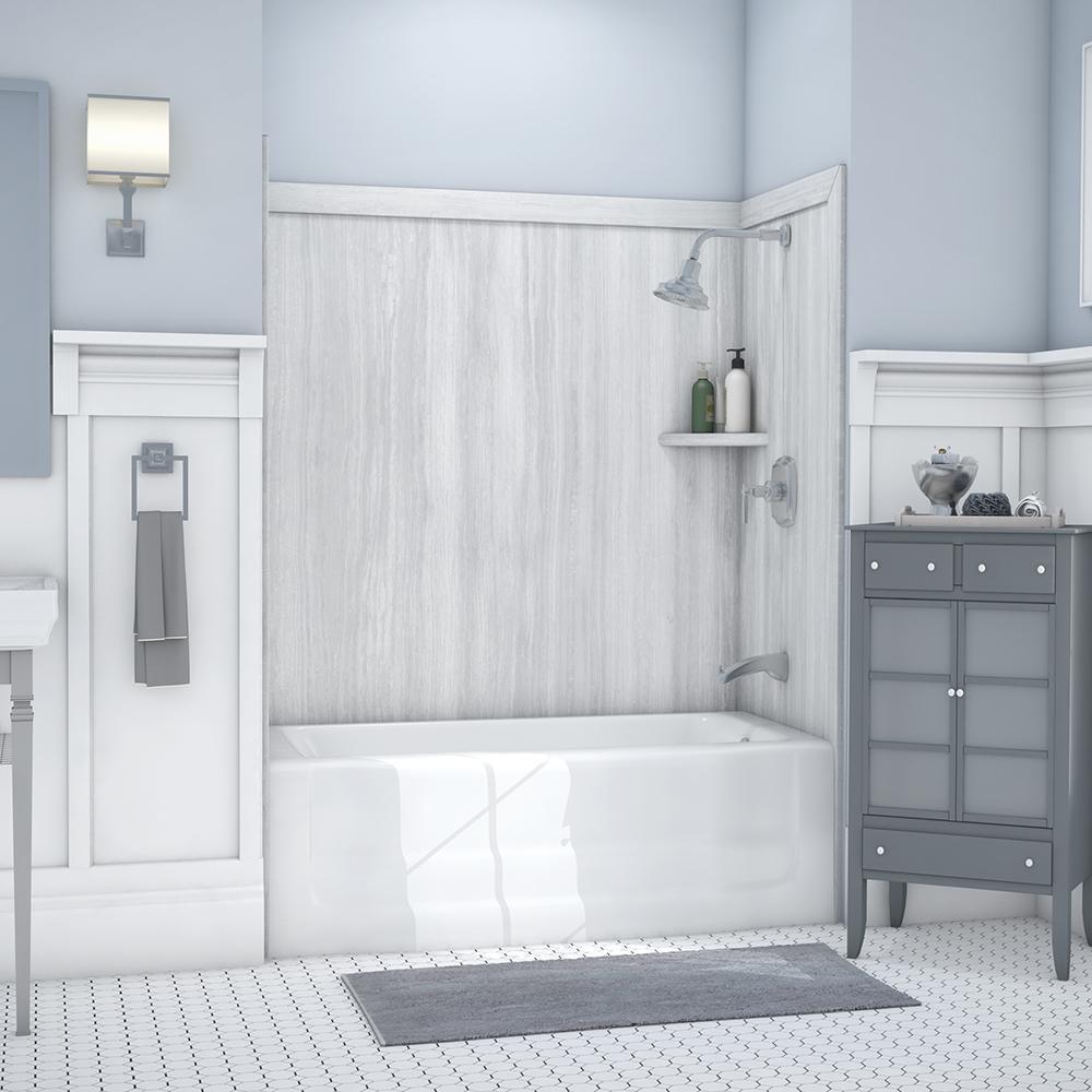 Elite 32 in. x 60 in. x 60 in. 9-Piece Easy Up Adhesive Tub Surround in Calacatta White - Super Arbor
