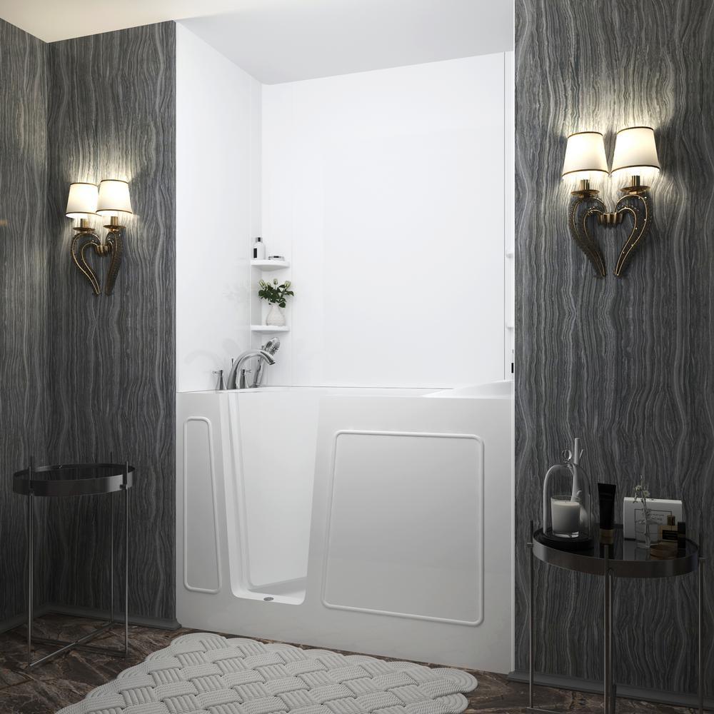 Rampart 4.5 ft. Walk-in Non-Whirlpool Bathtub with Easy Up Adhesive Wall Surround in White - Super Arbor