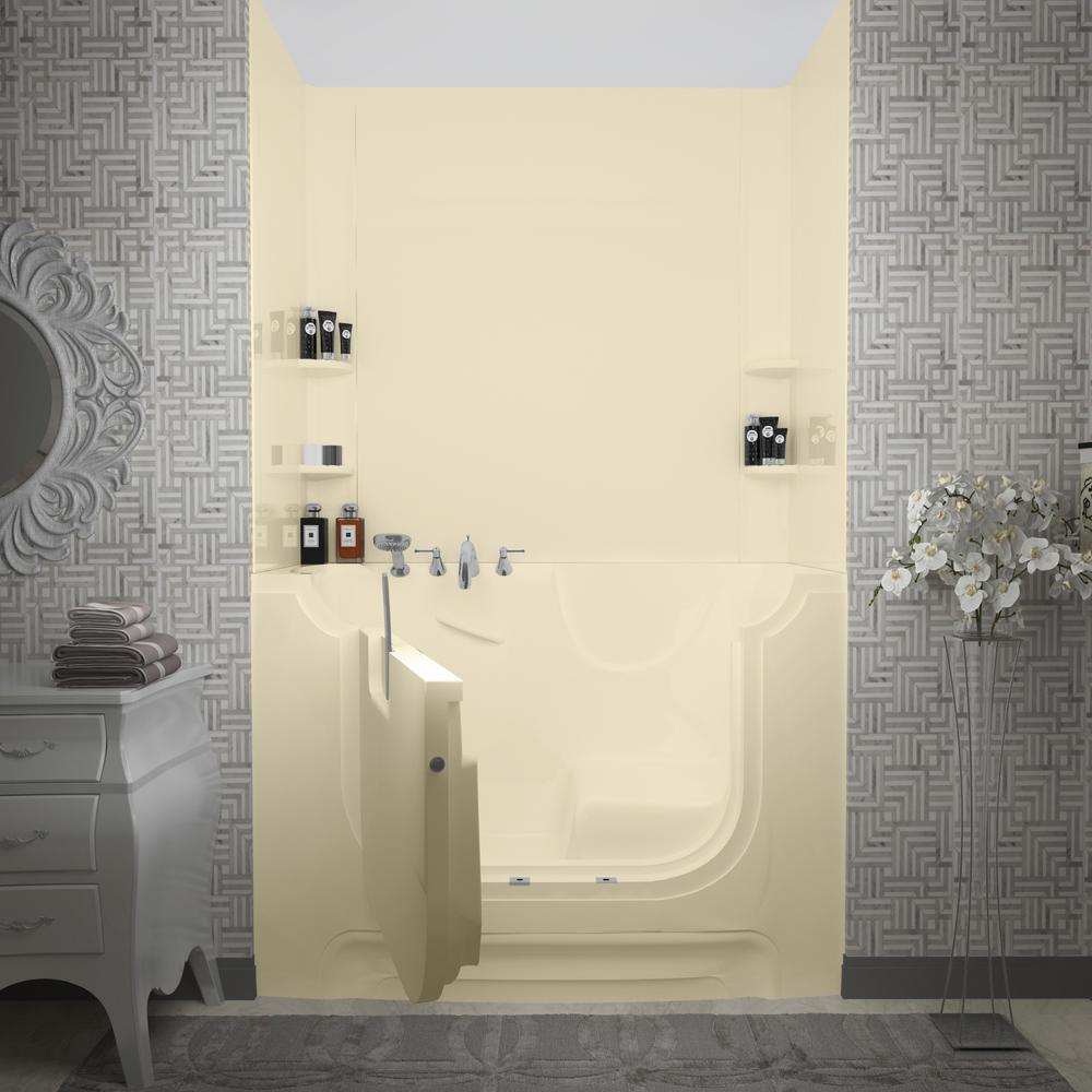 Nova Wheelchair Accessible 5 ft. Walk-in Whirlpool and Air Bathtub with Flat Easy Up Adhesive Wall Surround in Biscuit - Super Arbor