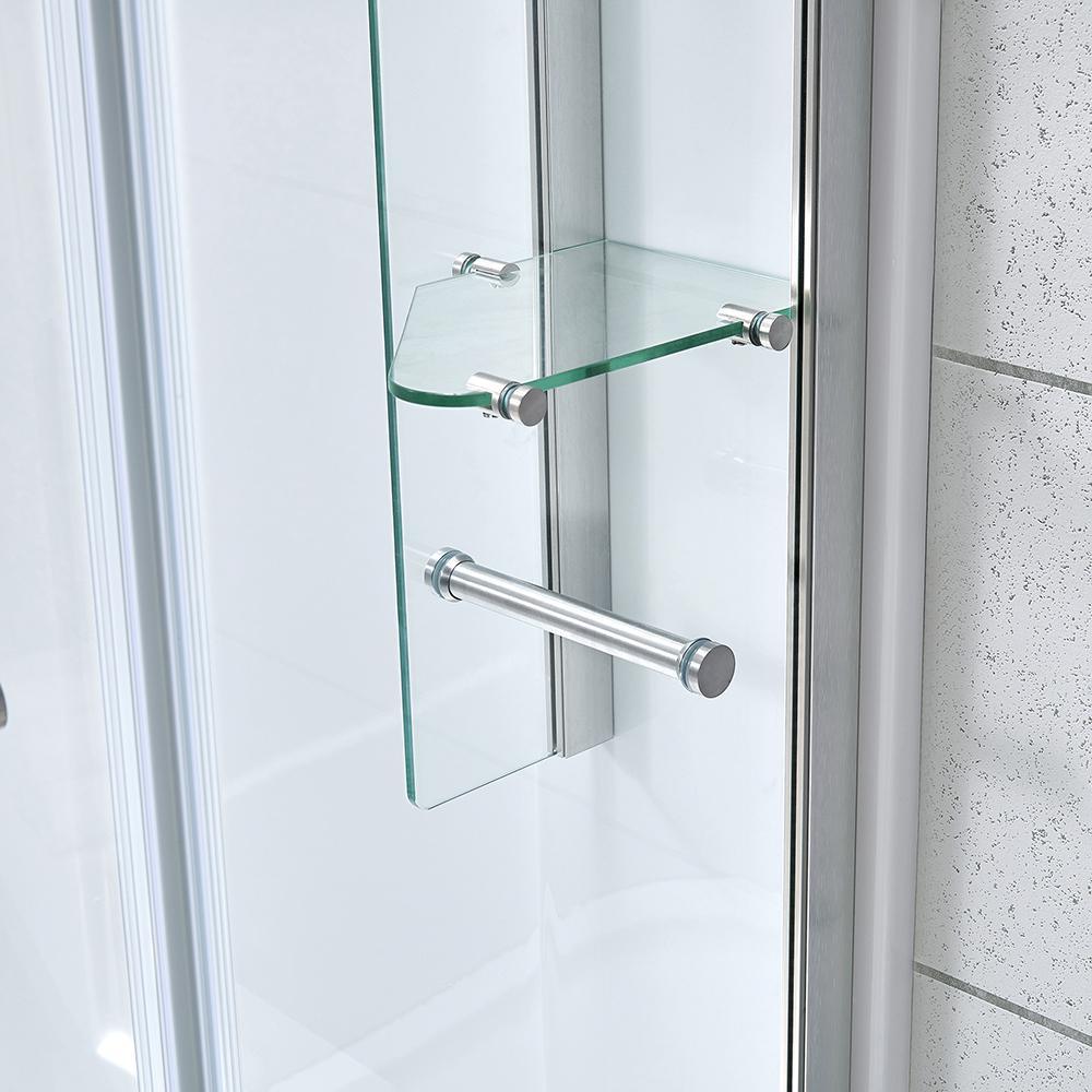 Glamour 38 in. x 77 in. Corner Drain Corner Shower Kit in White and Satin Nickel Hardware - Super Arbor