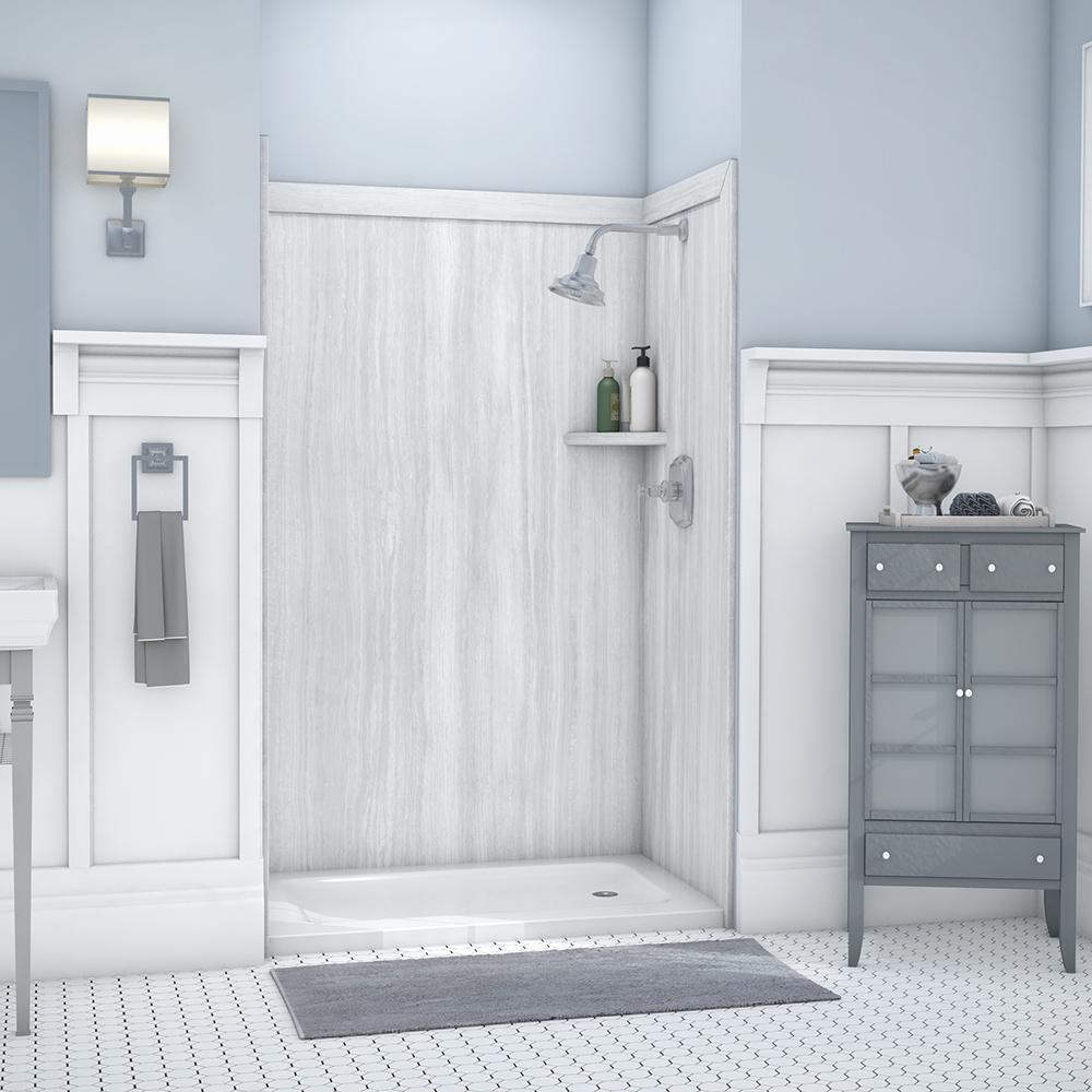 Elegance 36 in. x 48 in. x 80 in. 9-Piece Easy Up Adhesive Alcove Shower Wall Surround in Calacatta White - Super Arbor