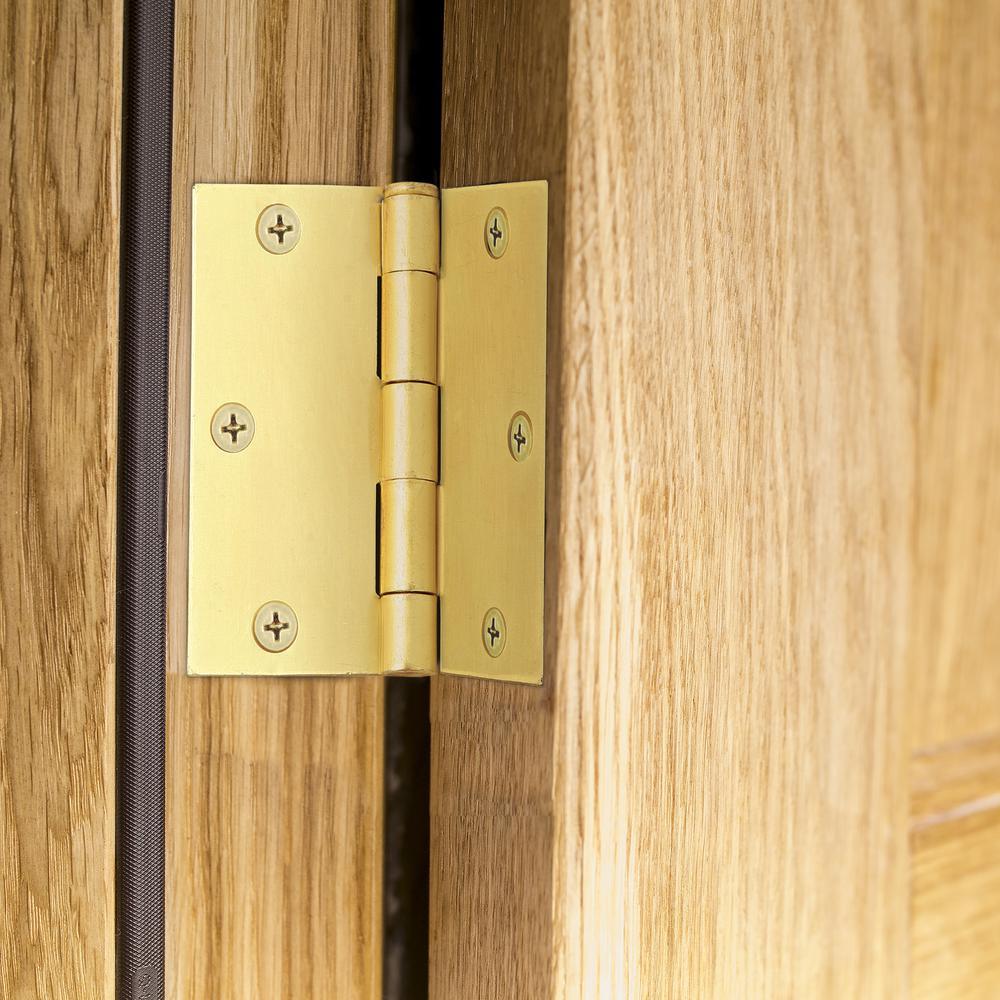 3-1/2 in. Square Corner Satin Brass Door Hinge Value Pack (10 per Pack) - Super Arbor