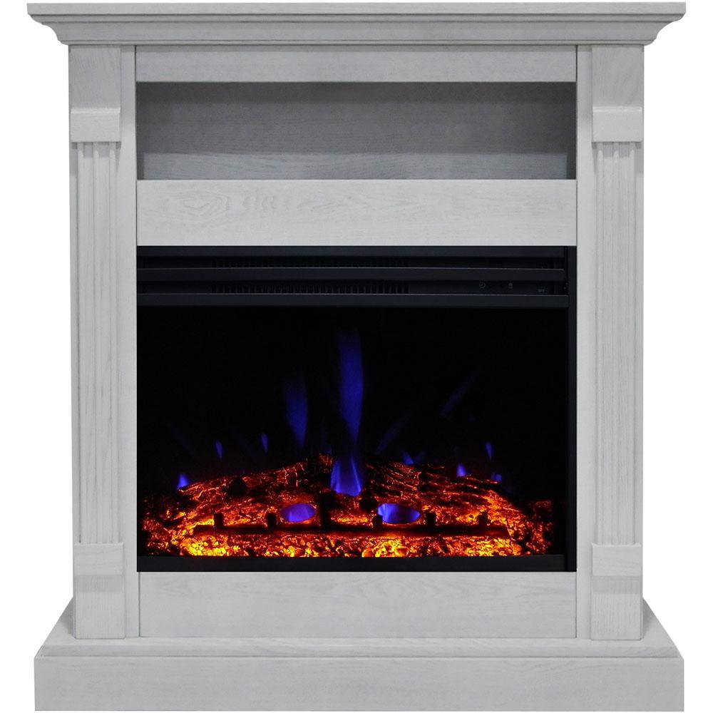 Sienna 34 in. Electric Fireplace Heater in White with Mantel, Enhanced Log Display and Remote Control - Super Arbor
