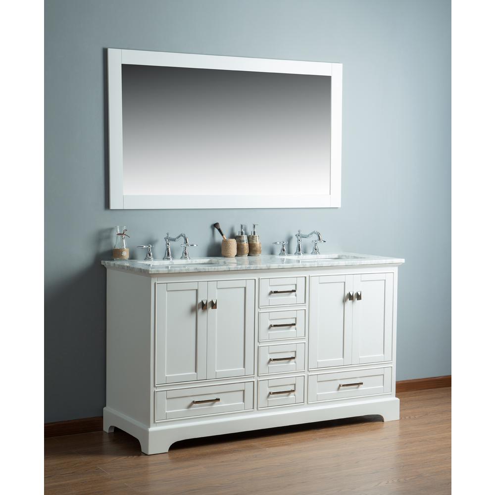 Newport 60 in. W x 22 in. D Vanity in White with Marble Vanity Top in Carrara White and Mirror - Super Arbor