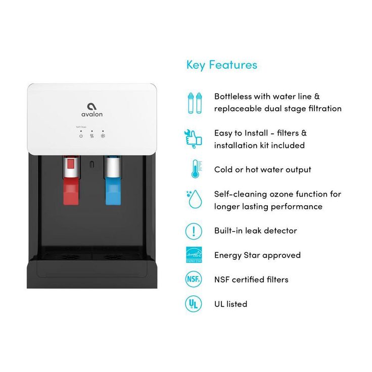 Countertop Self Cleaning Touchless Bottle less Water Cooler Dispenser, Hot/Cold Water, NSF/UL/Energy Star, White