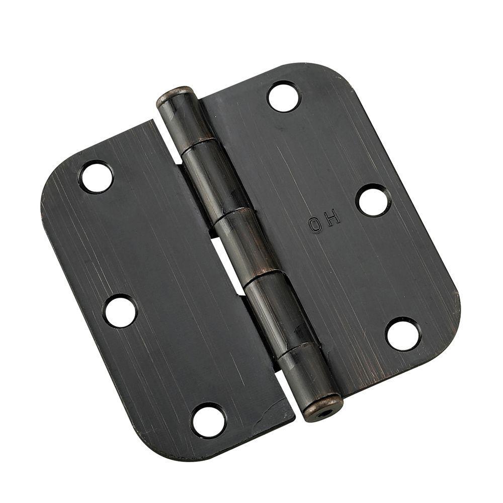(2-Pack) 3-1/2 in. x 3-1/2 in. Brushed Nickel Full Mortise Butt Hinge with 5/8 in. Radius