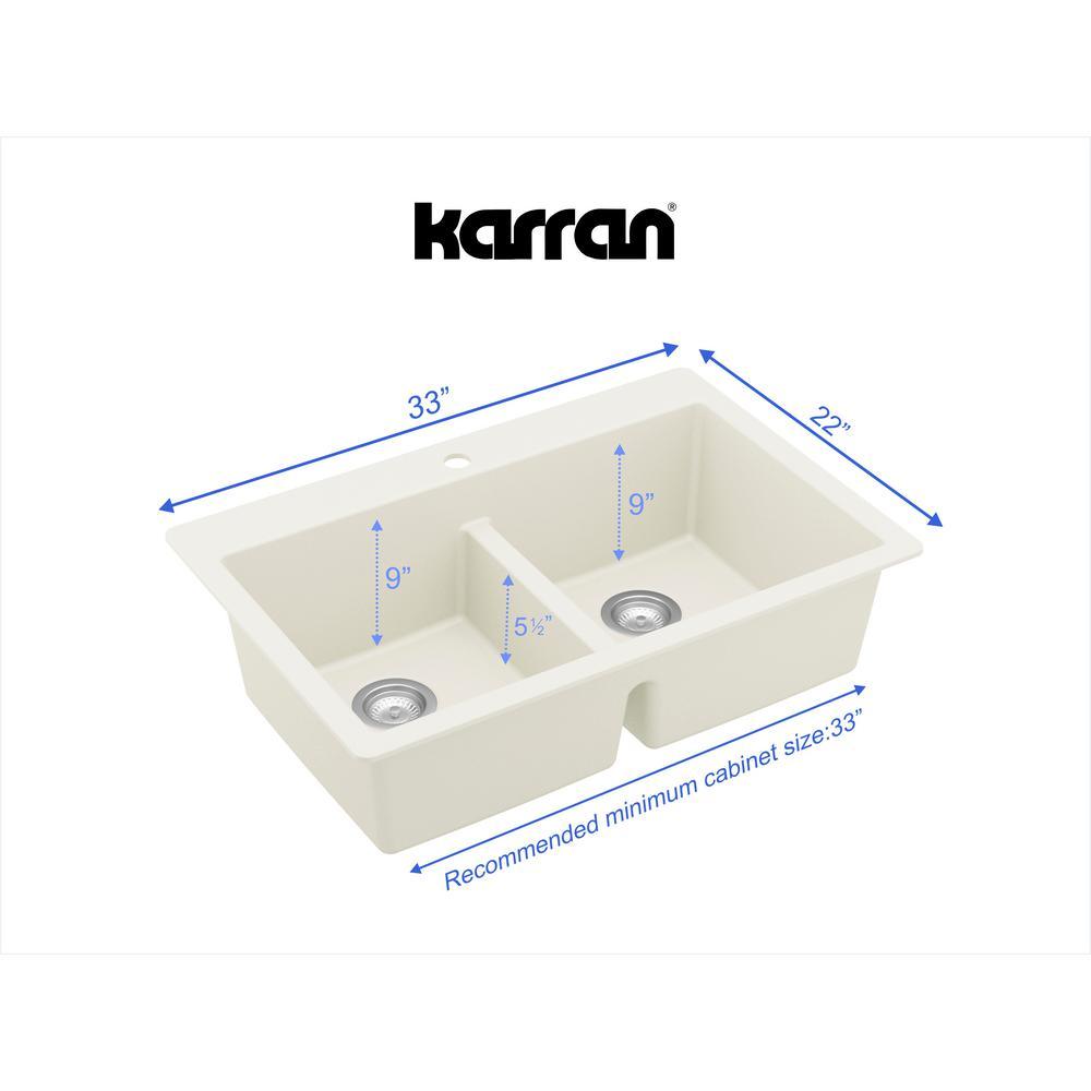 White Quartz 33 in. 50/50  Double Bowl Composite Drop-in Kitchen Sink - Super Arbor