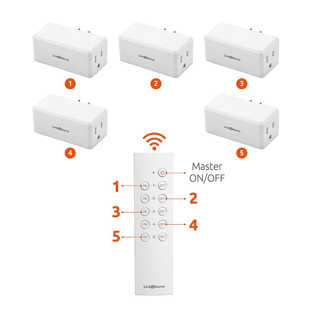 Wireless Indoor Remote Control Outlet Switch with 5 RCVs and 2 Remotes - Super Arbor