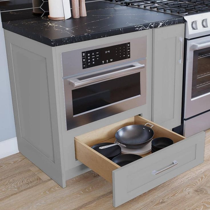 Home Decorators Collection Newport 30 in. W x 24 in. D x 34.5 in. H Assembled Plywood Microwave Base Kitchen Cabinet in Pearl Gray with Soft Close