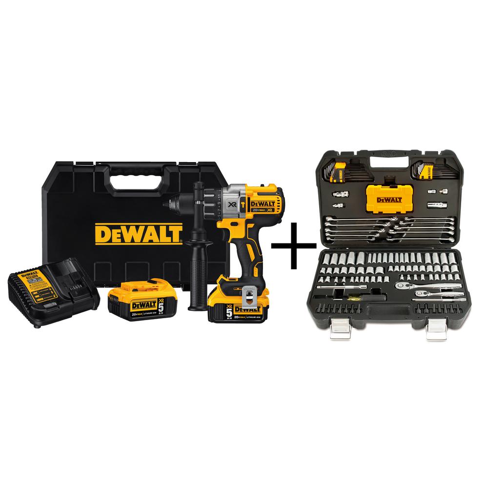 20-Volt MAX XR Lithium-Ion Cordless Premium 1/2 in. Brushless Hammer Drill Kit with Bonus 142-Piece Mechanics Tool Set - Super Arbor