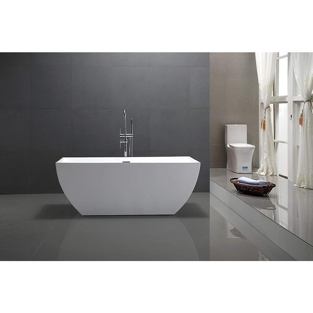 Montpellier 59 in. Acrylic Flatbottom Freestanding Bathtub in White - Super Arbor