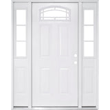 68 in. x 80 in. Camber Top White Left-Hand 14 in. 3-Lite Sidelites Primed Steel Prehung Front Door with 4-9/16 in. Frame - Super Arbor