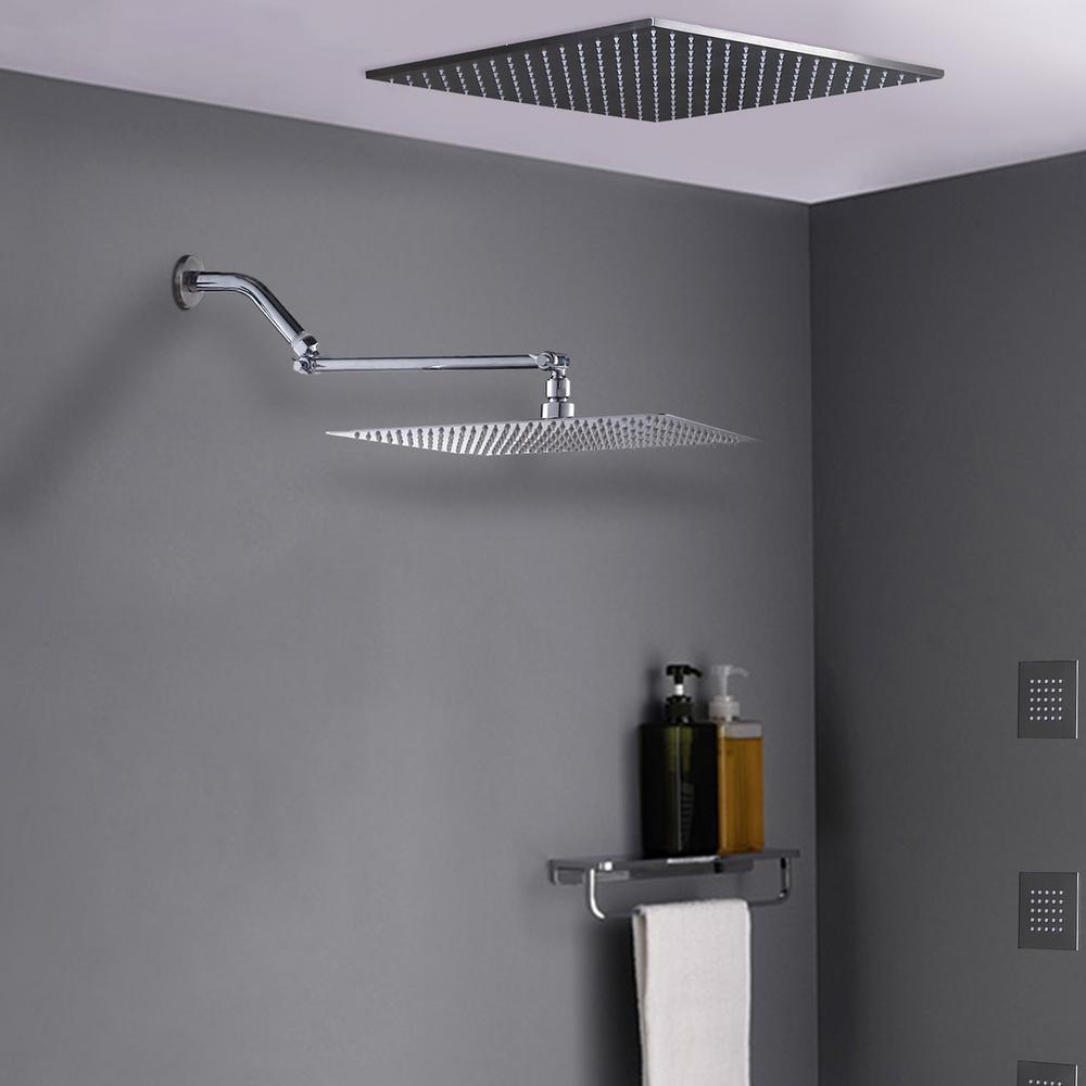 3-Spray Patterns 12 in. Wall Mount Rainfall Fixed Shower Head with Solid Brass  Adjustable Extension Arm in Chrome - Super Arbor