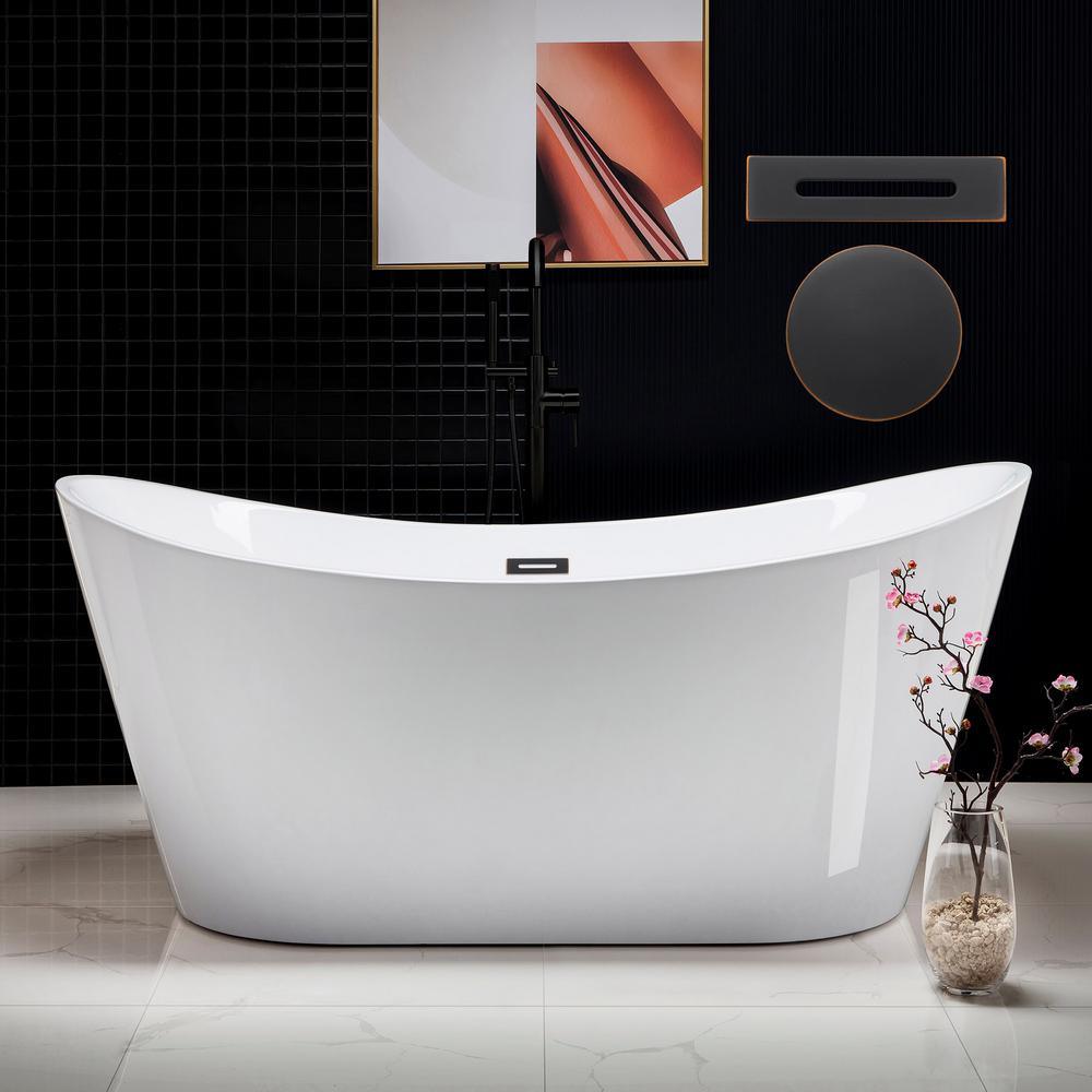 Ravella 67 in. Acrylic Flat Bottom Double Slipper Soaking Bathtub with Chrome Drain and Overflow Included in White - Super Arbor