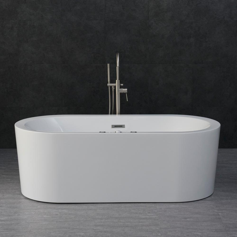 Andria 67 in. Acrylic Freestanding Flat Bottom Whirlpool and Air Bathtub with Drain and Overflow Included in White - Super Arbor
