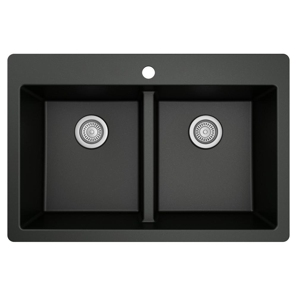 White Quartz 33 in. 50/50  Double Bowl Composite Drop-in Kitchen Sink - Super Arbor