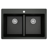 White Quartz 33 in. 50/50  Double Bowl Composite Drop-in Kitchen Sink - Super Arbor