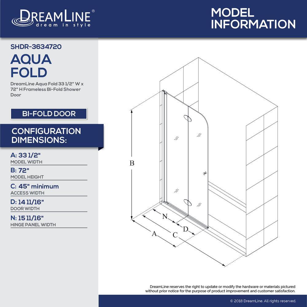Aqua Fold 33.5 in. x 72 in. Semi-Frameless Hinged Shower Door in Chrome - Super Arbor