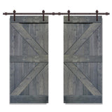 Distressed K Series 36 in. x 84 in. White Stained Solid Pine Wood Double Interior Sliding Barn Door with Hardware Kit - Super Arbor
