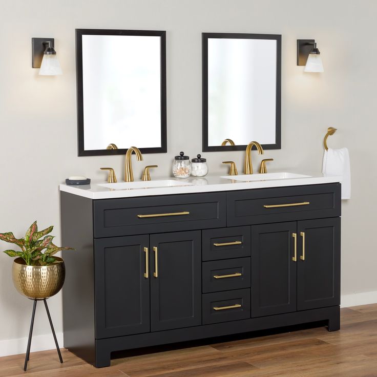 Style Selections Cauley 60-in Black Double Sink Bathroom Vanity with White Cultured Marble Top