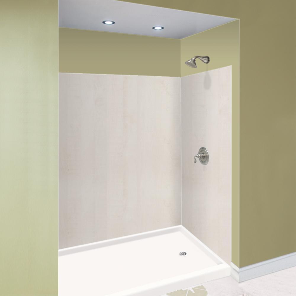 Expressions 48 in. x 48 in. x 96 in. 4-Piece Easy Up Adhesive Alcove Shower Wall Surround in Bianca - Super Arbor