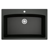 Drop-In Quartz Composite 33 in. 1-Hole Single Bowl Kitchen Sink in Black - Super Arbor