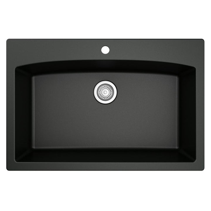 Drop-In Quartz Composite 33 in. 1-Hole Single Bowl Kitchen Sink in Black - Super Arbor