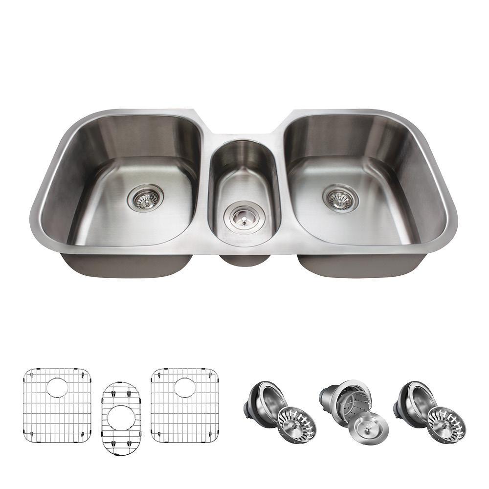 All-in-One Undermount Stainless Steel 43 in. Triple Bowl Kitchen Sink - Super Arbor