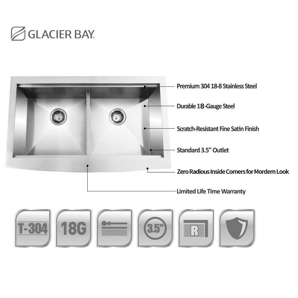 All-in-One Farmhouse Apron-Front Stainless Steel 36 in. 50/50 Double Bowl Workstation Sink with Faucet and Accessories