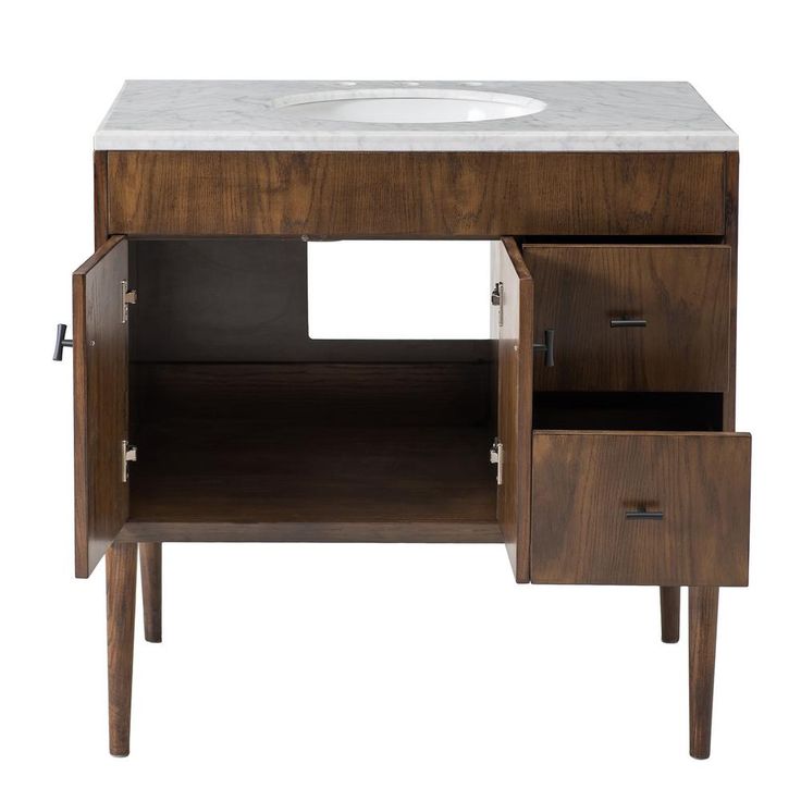 Wyatt 36 in. W x 22.05 in. D x 35.75 in. H Brown Single Sink Bathroom Vanity with White Carrara Marble Vanity Top