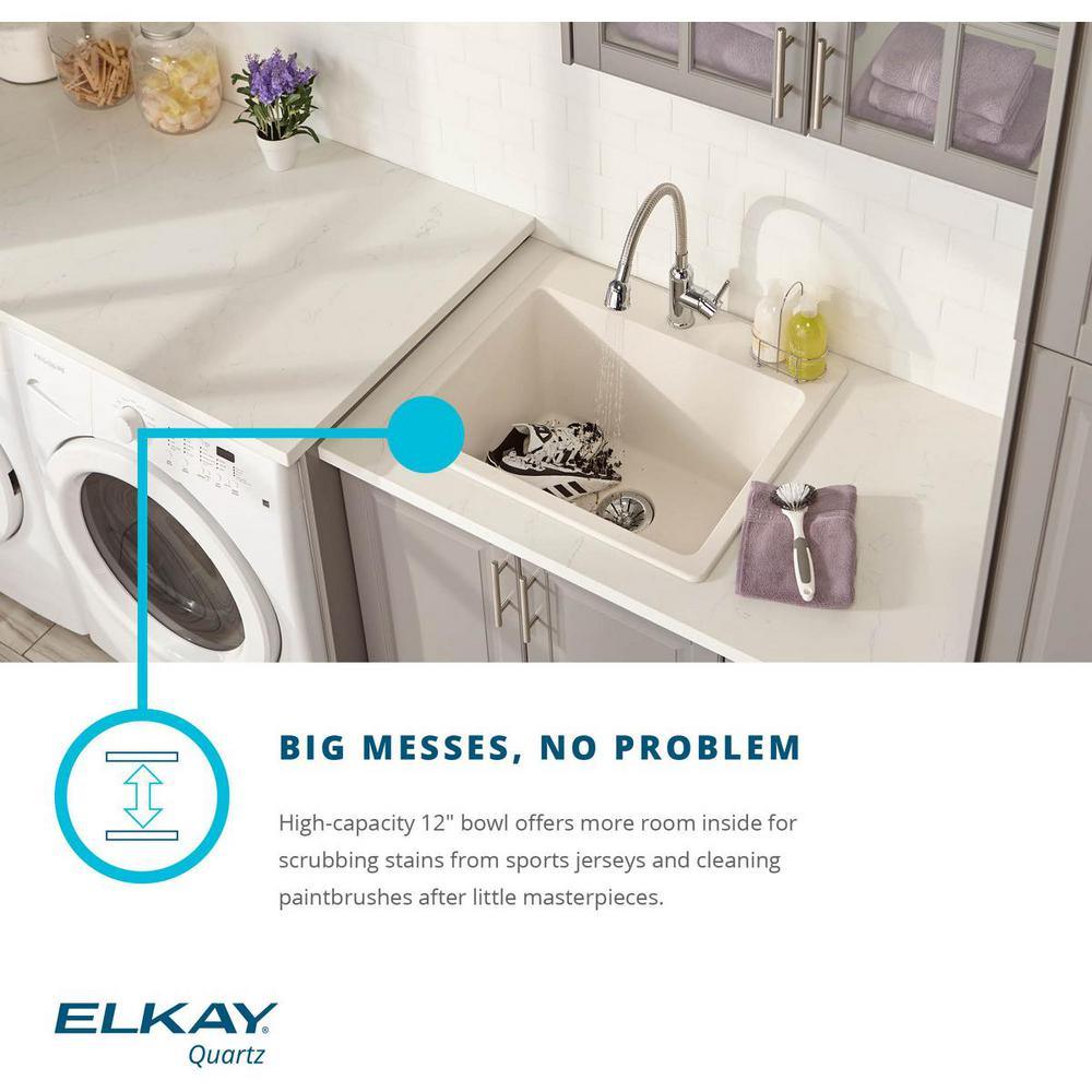 Quartz Classic Perfect Drain Drop-In 25 in. Laundry Sink in White - Super Arbor