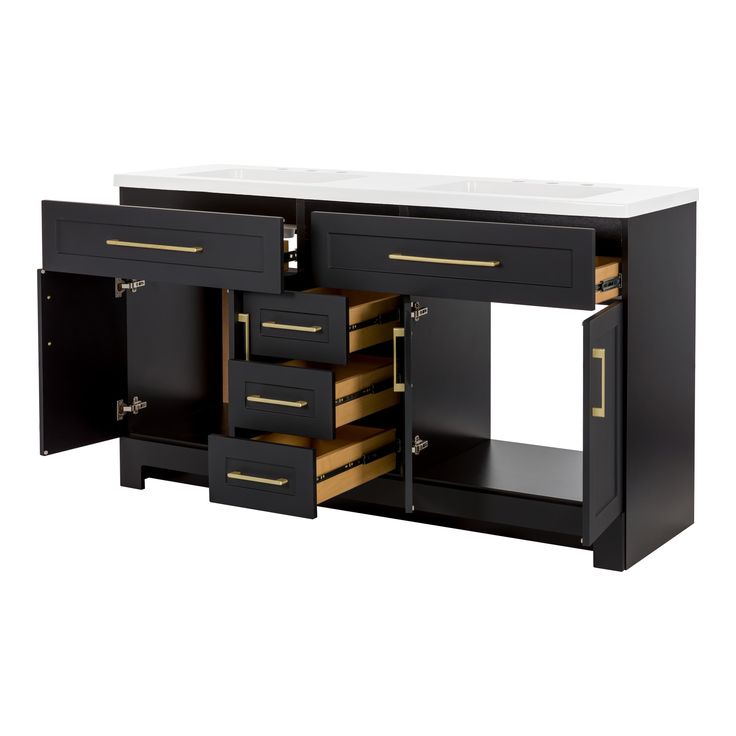 Style Selections Cauley 60-in Black Double Sink Bathroom Vanity with White Cultured Marble Top