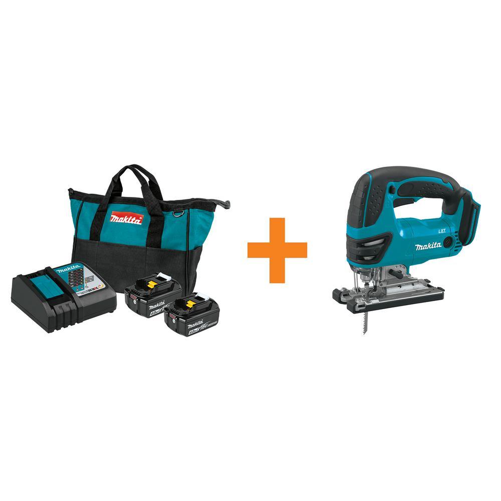 18-Volt LXT 4.0 Ah Battery and Rapid Optimum Charger Starter Pack with Bonus 18-Volt LXT Cordless Jig Saw (Tool-Only) - Super Arbor