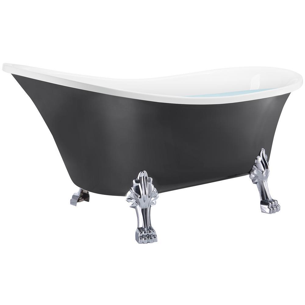 60 in. Fiberglass Single Slipper Clawfoot Non-Whirlpool Bathtub in Glossy Black - Super Arbor