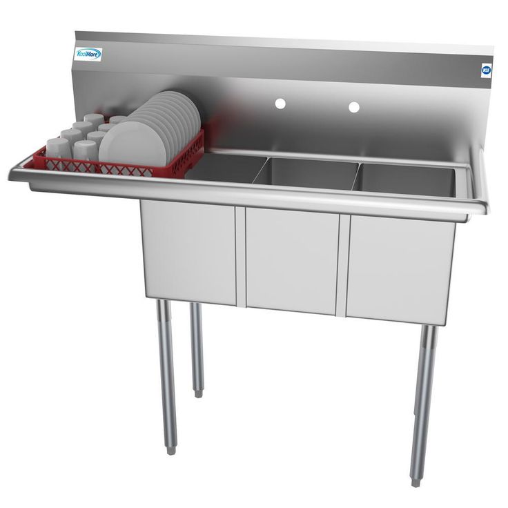 Freestanding Stainless Steel 45 in. 2-Hole Triple Bowl Commercial Kitchen Sink